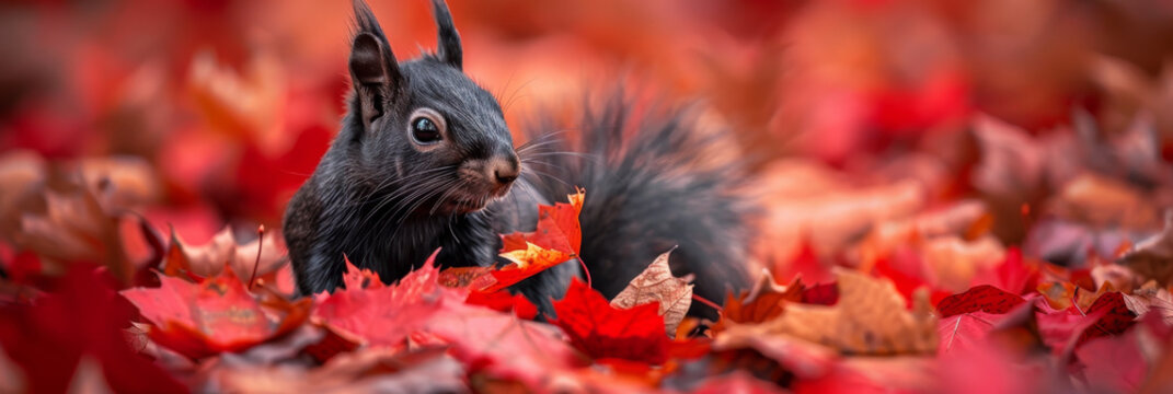 Autumn Encounter: Curious Black Squirrel Amidst Fall Foliage