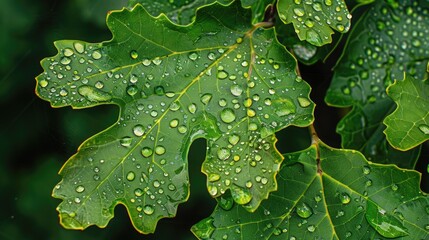 Detailed shot of a leaf with water droplets, ideal for nature and environment concepts