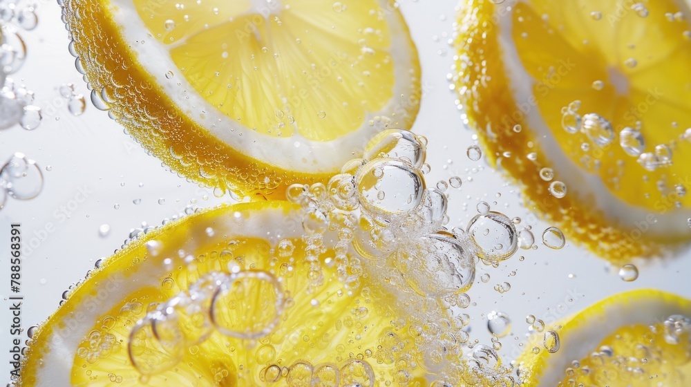 Aufkleber fresh lemon slices floating in clear water. great for food and beverage concepts