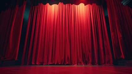 A stage with a red curtain and floor. Suitable for theater or performance concepts
