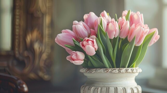 A stunning display of pink tulips adorning a vase