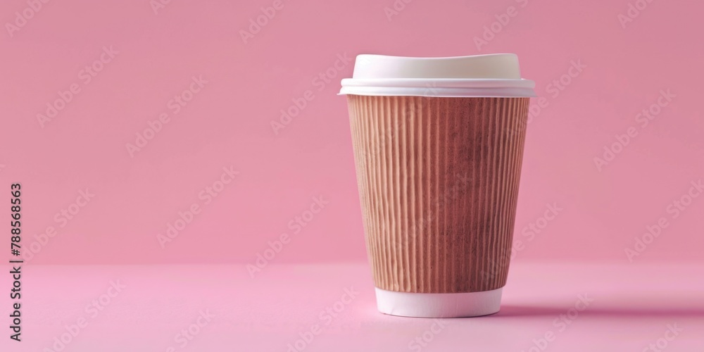 Poster a simple cup of coffee on a pink background, suitable for various concepts