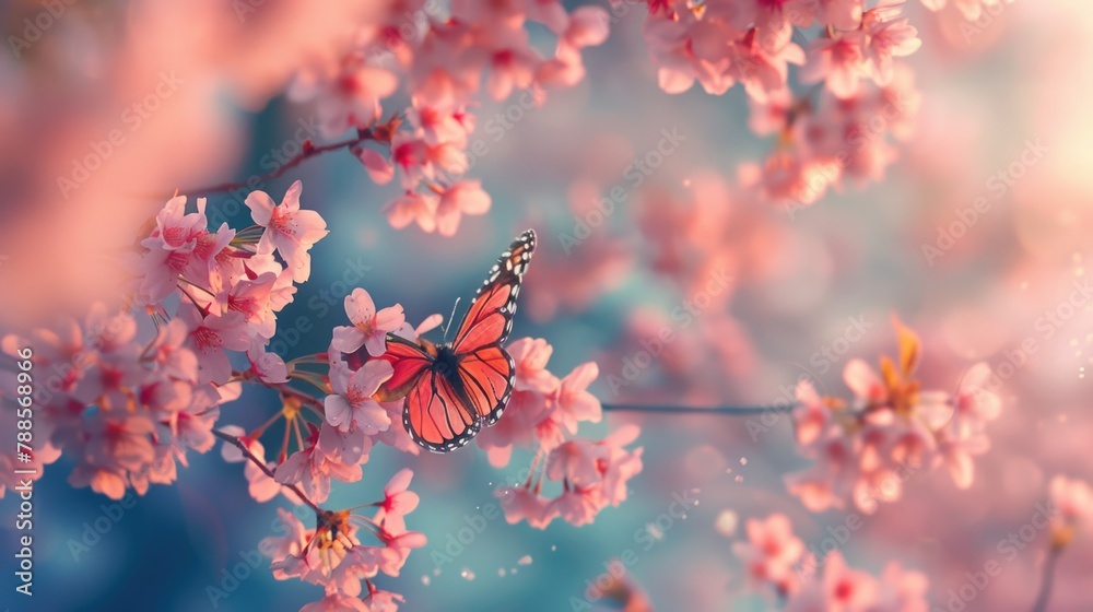 Poster a butterfly perched on a tree branch. suitable for nature and wildlife concepts
