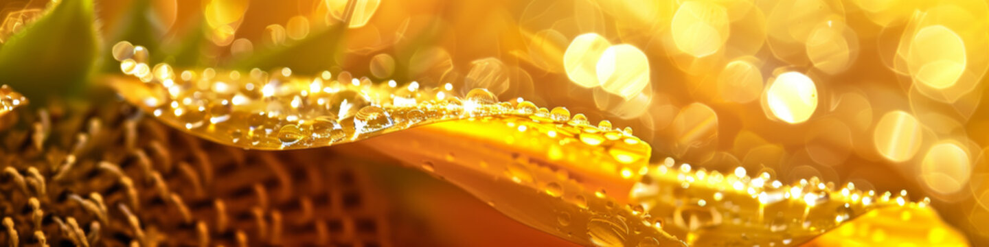 Golden Dewdrops on Leaf Surface in Morning Light