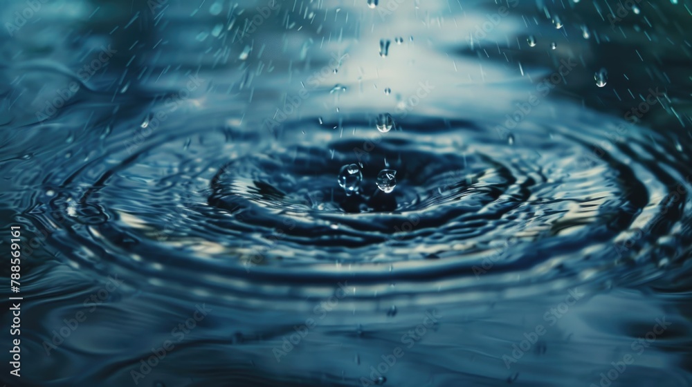Poster close up of a water drop in a body of water. ideal for nature and abstract backgrounds