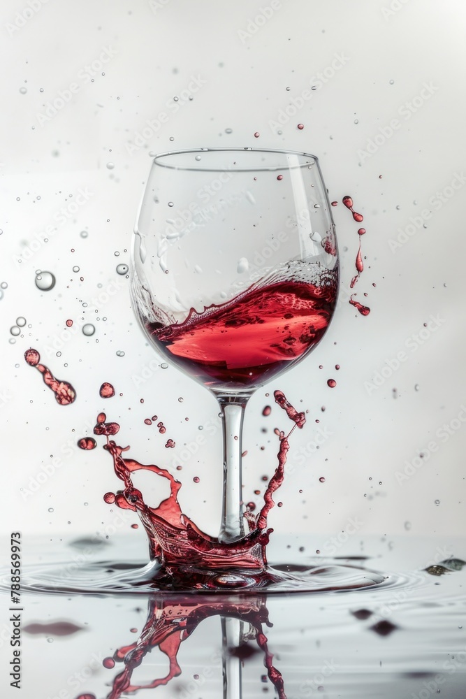 Poster a glass of red wine with a splash of water. suitable for wine tasting events
