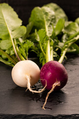 Fresh raw radishes with leaf