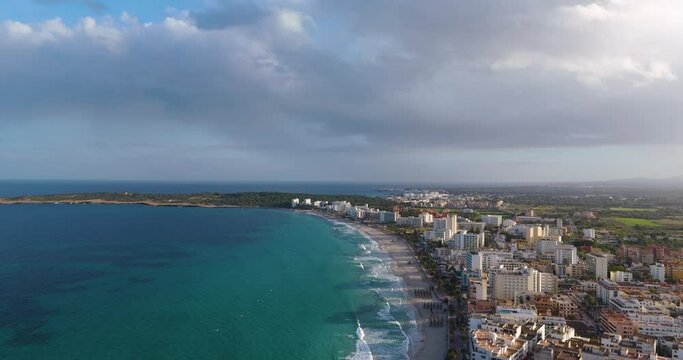 drone aerial from the city of calla millor at Mallorca