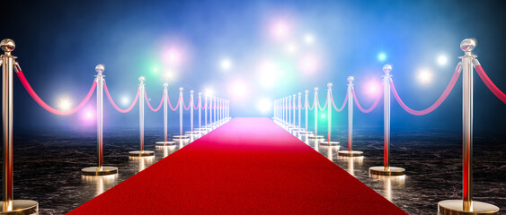 Glamorous red carpet event entrance with spotlight