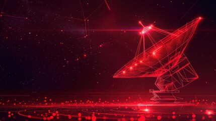 Antenna satellite dish parabolic space radar from futuristic polygonal red lines and glowing stars for banner, poster, greeting card. AI generated - obrazy, fototapety, plakaty