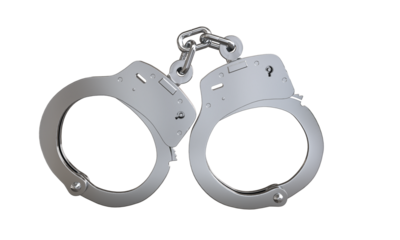 Steel handcuffs on white background