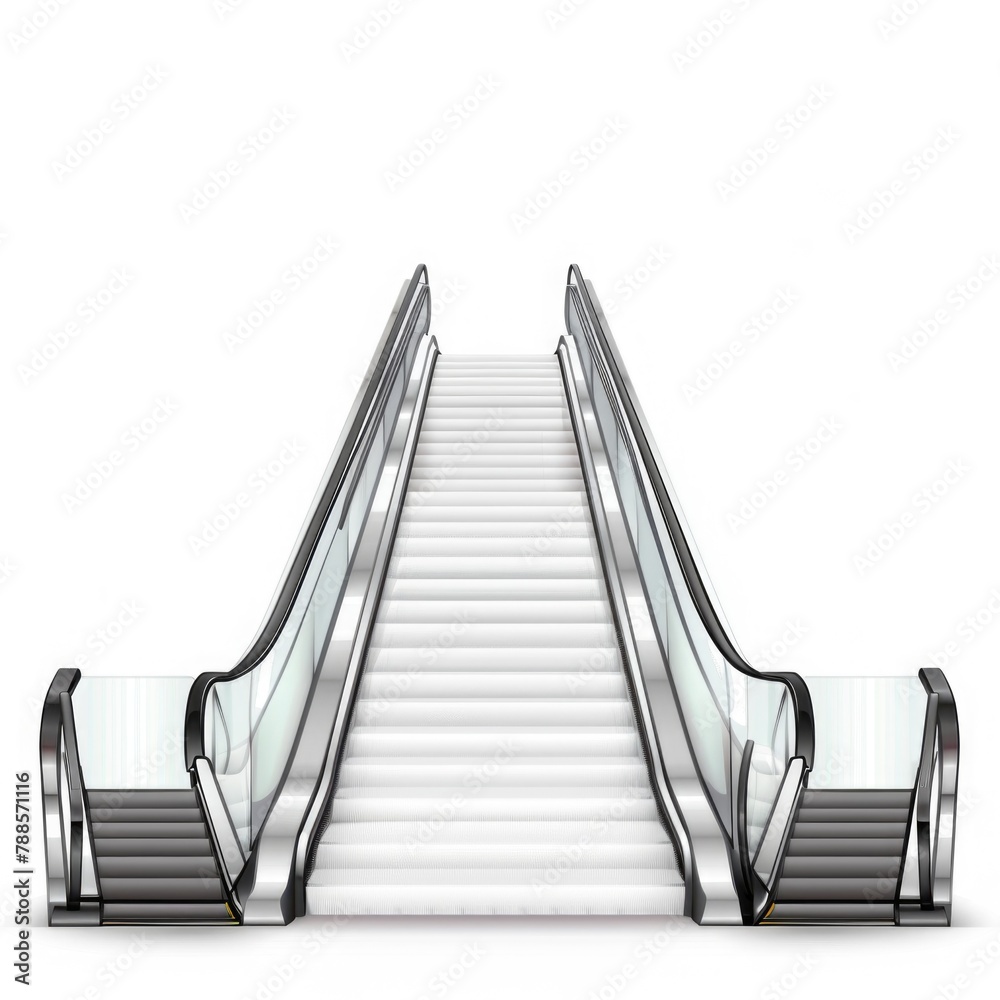 Poster a modern escalator with stairs moving in both directions. ideal for illustrating transportation and 