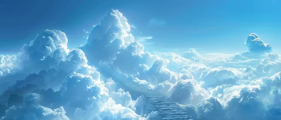 Foto op Plexiglas Divine journey upwards, staircase to the clouds, spiritual quest © Seksan