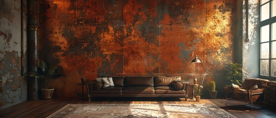 Designer wall with copper hues, textured elegance, urban decor - obrazy, fototapety, plakaty