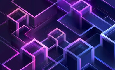 Blue and purple isometric lines and geometric shapes on a dark background Generative AI