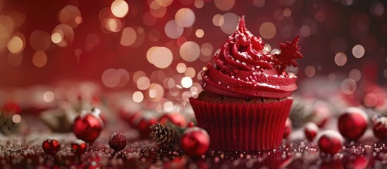 Festive cupcake in red for Christmas