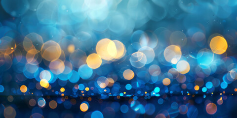 Sparkling Bokeh Lights on Blue Background for Festive Atmosphere
