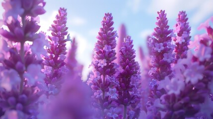 A beautiful field of purple flowers under a clear blue sky. Ideal for nature and landscape...