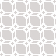 Vector geometric seamless pattern with rounded grid, net, mesh, lattice, curved shapes. Simple abstract gray and white background. Geometrical ornament texture. Subtle repeated geo design for decor