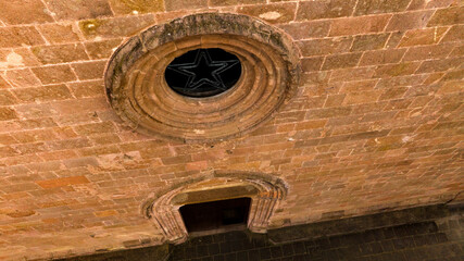 Aerial view of the entrance door to the convent of San Francesco in Iglesias, southern Sardinia,...