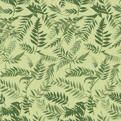 Tropical Fern Leaves Pattern in Shades of Green