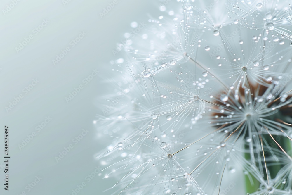 Poster Close up view of a dandelion with water droplets, suitable for nature and macro photography projects