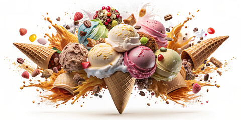 ice cream cones with fruits