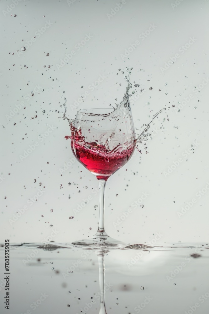 Poster a glass of red wine with a splash of water. perfect for wine enthusiasts and beverage concepts