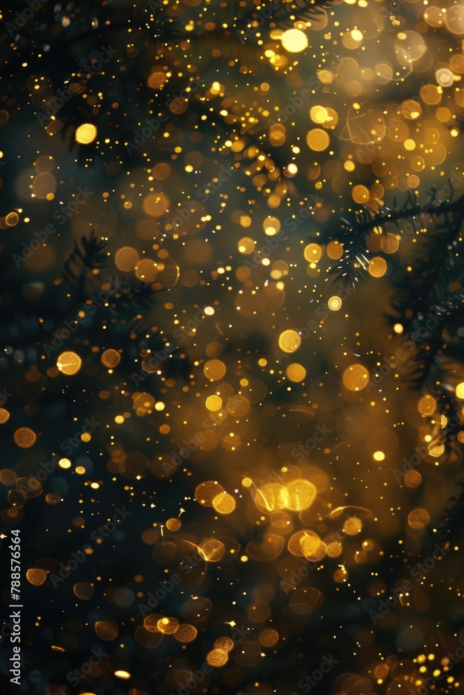Poster close up of a tree with festive lights in the background. suitable for holiday and celebration conce