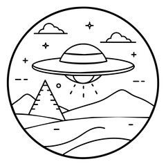 UFO Spaceship Logo Monochrome Design Style illustration vector