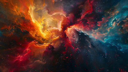 A Symphony Of Elemental Forces Colliding In A Cataclysmic Explosion Of Color And Sound, Creating A Surreal Tableau Of Cosmic Chaos And Creation