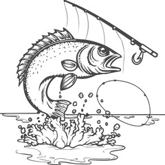 Naklejka premium Fishing coloring pages. Fishing outline for coloring book