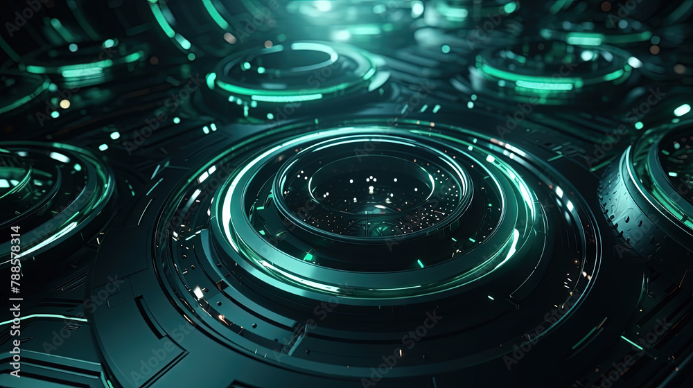 Aufkleber Technology abstract background with hud styled round interface elements in neon tech light.