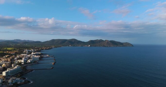 drone aerial from the city of calla millor at Mallorca