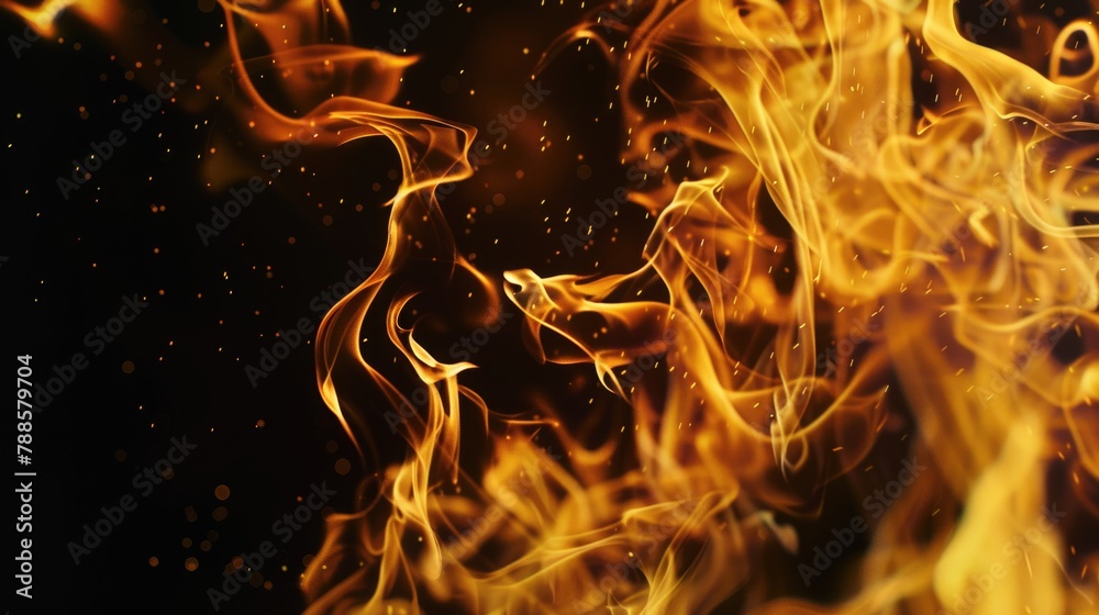 Aufkleber Close-up view of fire on dark backdrop. Suitable for backgrounds or abstract concepts