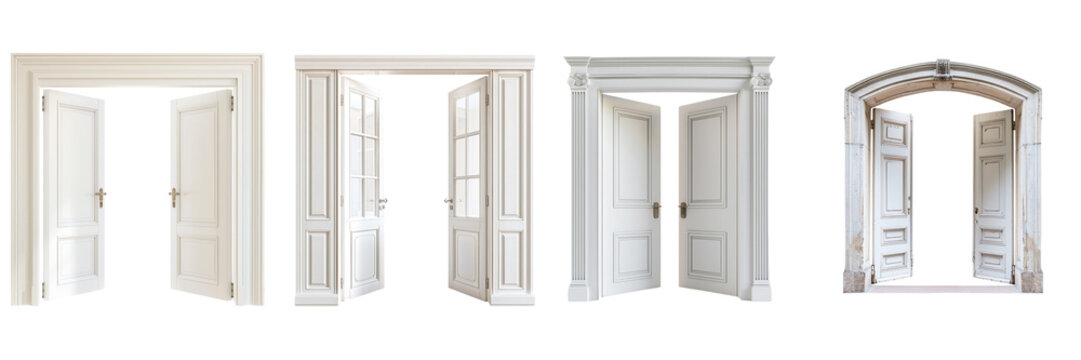Set of Open double door  on isolated background