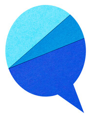 Blue layered blank cut out paper cardboard speech bubble of round shape with copy space for text on transparent or white background
