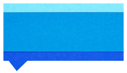 Blue layered blank cut out paper cardboard speech bubble of rectangular shape with copy space for text on transparent or white background
