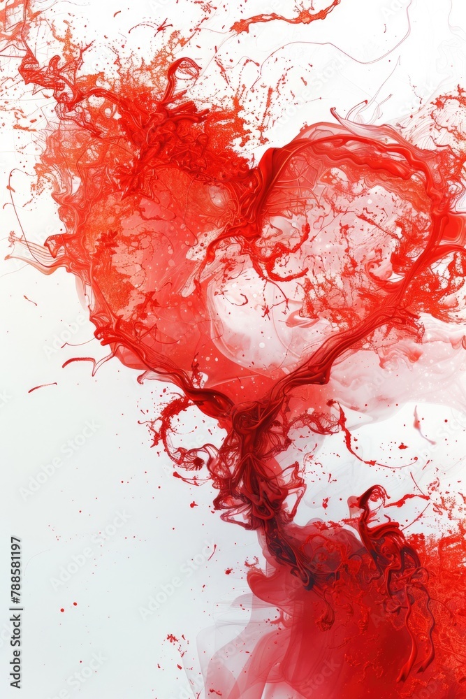 Poster a red heart splattered with red paint. ideal for valentine's day concepts