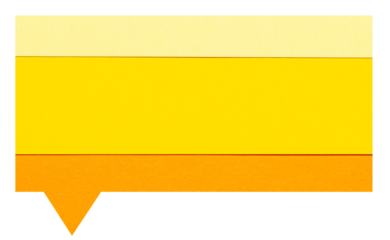 Yellow orange layered blank cut out paper cardboard speech bubble of rectangular shape with copy space for text on transparent or white background
