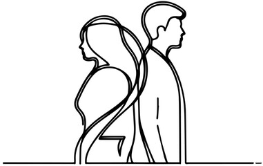One continuous, single line drawing of a woman and a man
