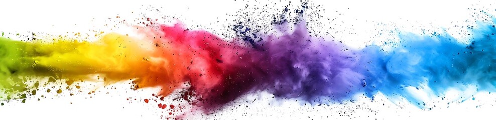 rainbow color powder explosion on white background, colorful splash of paint, colorful explosion, rainbow colored dust cloud,