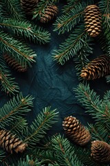 Pine cones resting on a pine tree branch, ideal for nature-themed projects