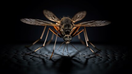Close-up of a mosquito on a dark background