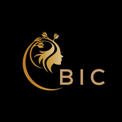 BIC letter logo. best beauty icon for parlor and saloon yellow image on black background. BIC Monogram logo design for entrepreneur and business.	
