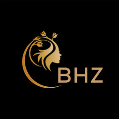 BHZ letter logo. best beauty icon for parlor and saloon yellow image on black background. BHZ Monogram logo design for entrepreneur and business.	
