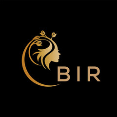 BIR letter logo. best beauty icon for parlor and saloon yellow image on black background. BIR Monogram logo design for entrepreneur and business.	
