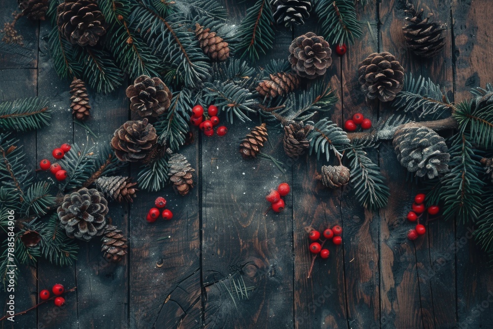 Aufkleber rustic table setting with seasonal pine cones and berries. ideal for holiday-themed designs