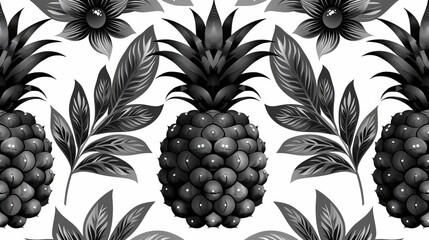 Pattern of pineapple silhouette repeating on fabric, scrapbooking or wrapping paper. Pineapple silhouette repeating pattern for textiles... - obrazy, fototapety, plakaty