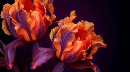 Vibrant orange tulips on dark background - Powered by Adobe